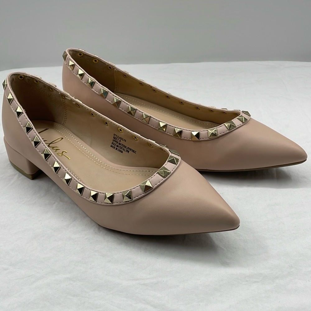 NEW! Lulus Adelyn Nude Studded Low Pointed-Toe Heels. 7.5. - Picture 2 of 15